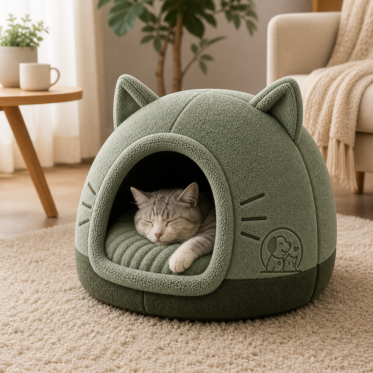 Plush Cat Cave Bed – Soft Enclosed Pet House for Warm Comfort - Image 3