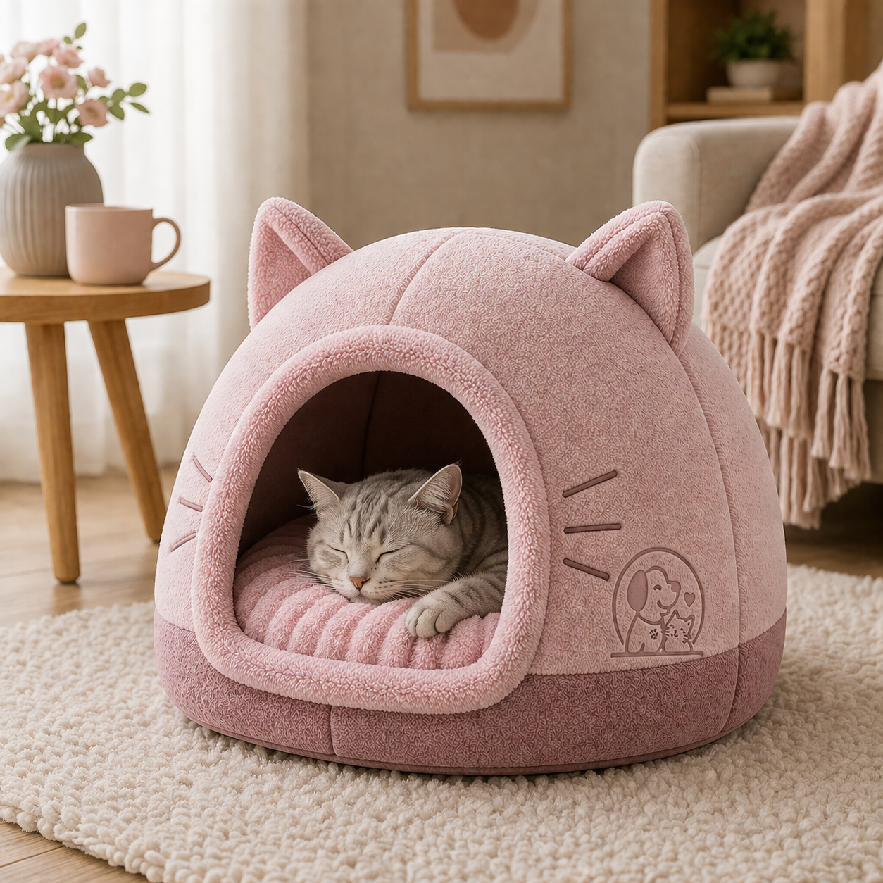 Plush Cat Cave Bed – Soft Enclosed Pet House for Warm Comfort - Image 4