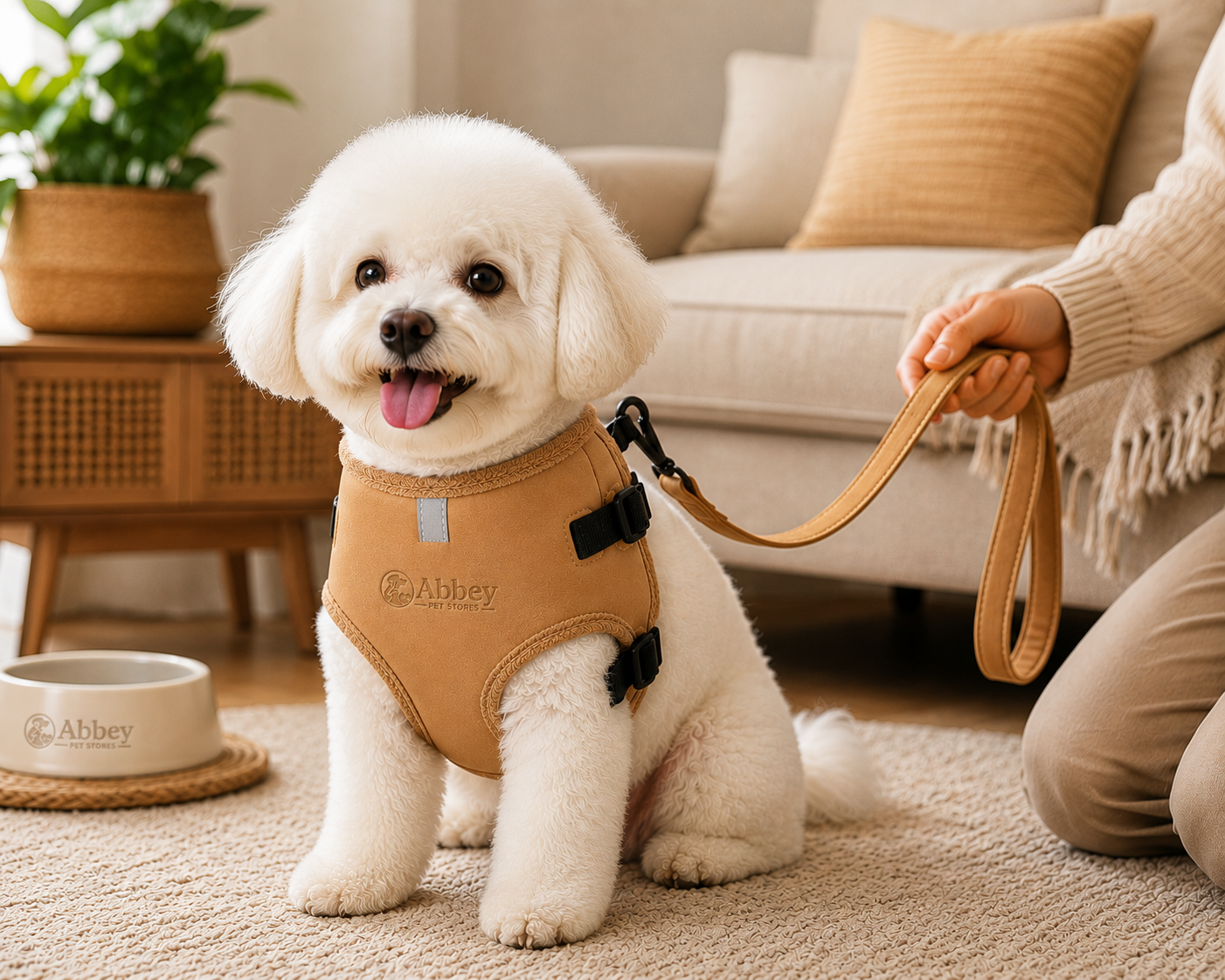 Abbey Pet Stores Adjustable Reflective Soft Pet Harness for Dogs & Cats – Brown - Image 5