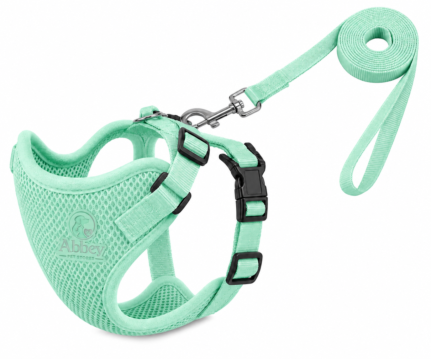 Abbey Pet Stores Breathable Mesh Pet Harness and Leash Set for Dogs & Cats – Mint Green - Image 5