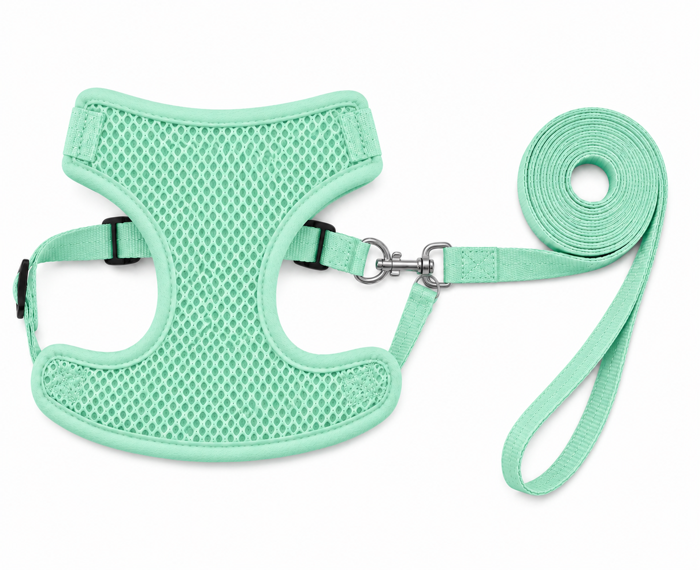 Abbey Pet Stores Breathable Mesh Pet Harness and Leash Set for Dogs & Cats – Mint Green - Image 2