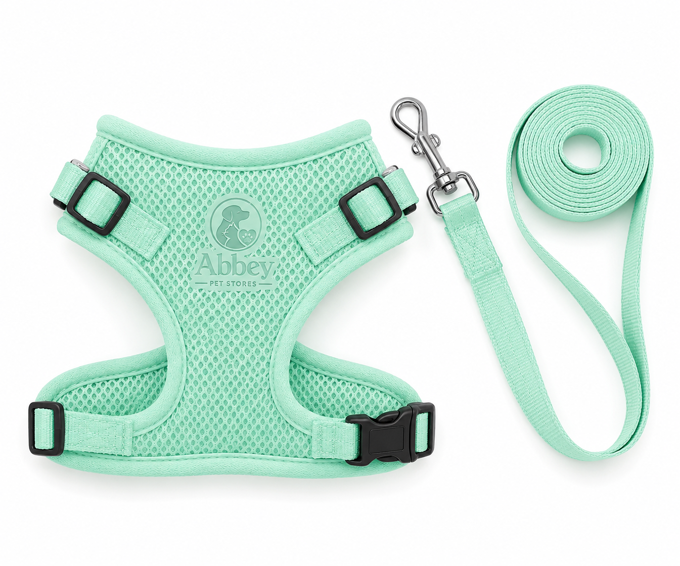 Abbey Pet Stores Breathable Mesh Pet Harness and Leash Set for Dogs & Cats – Mint Green
