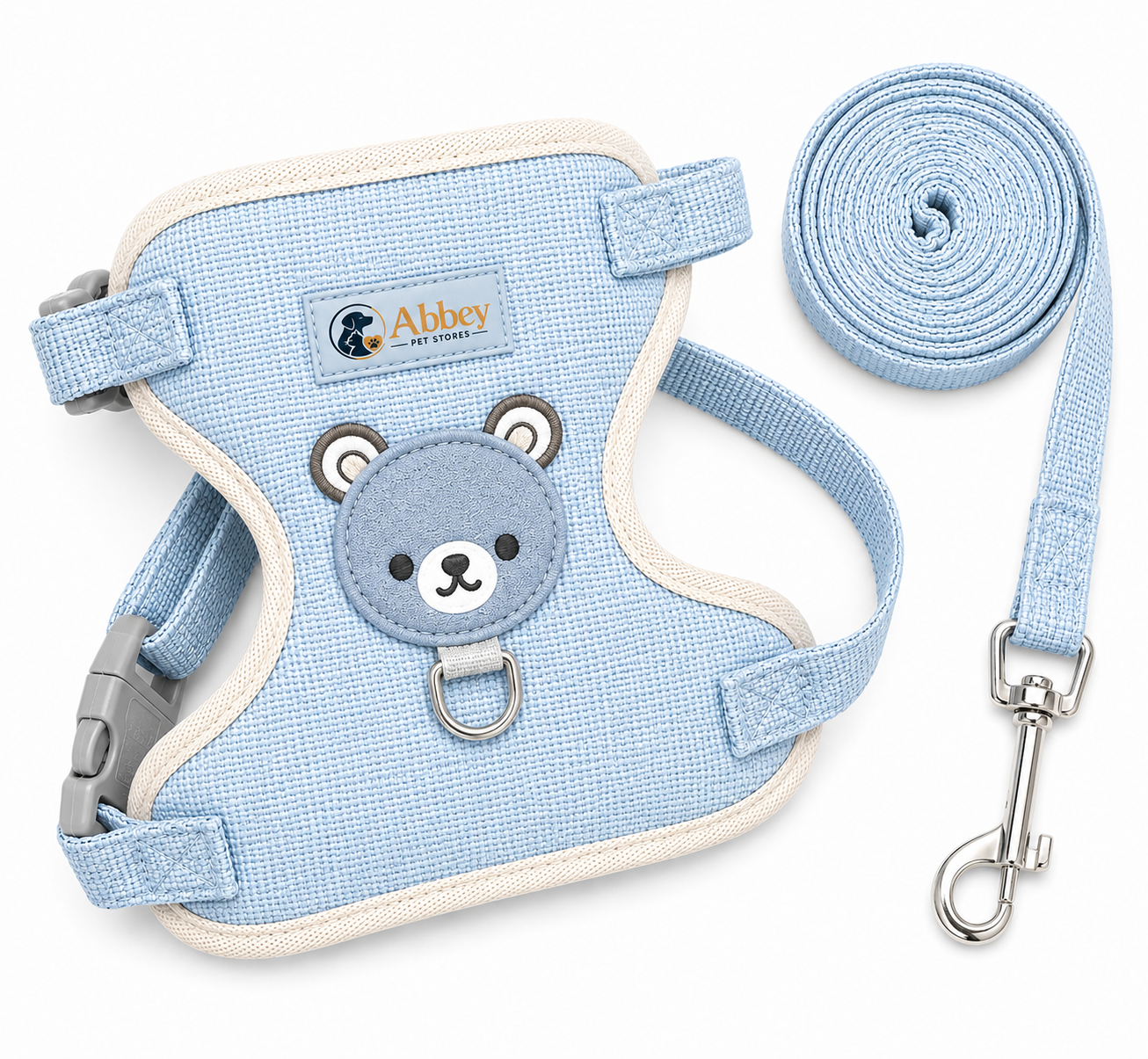 Abbey Pet Stores Cute Bear Pet Harness and Leash Set for Dogs & Cats – Light Blue