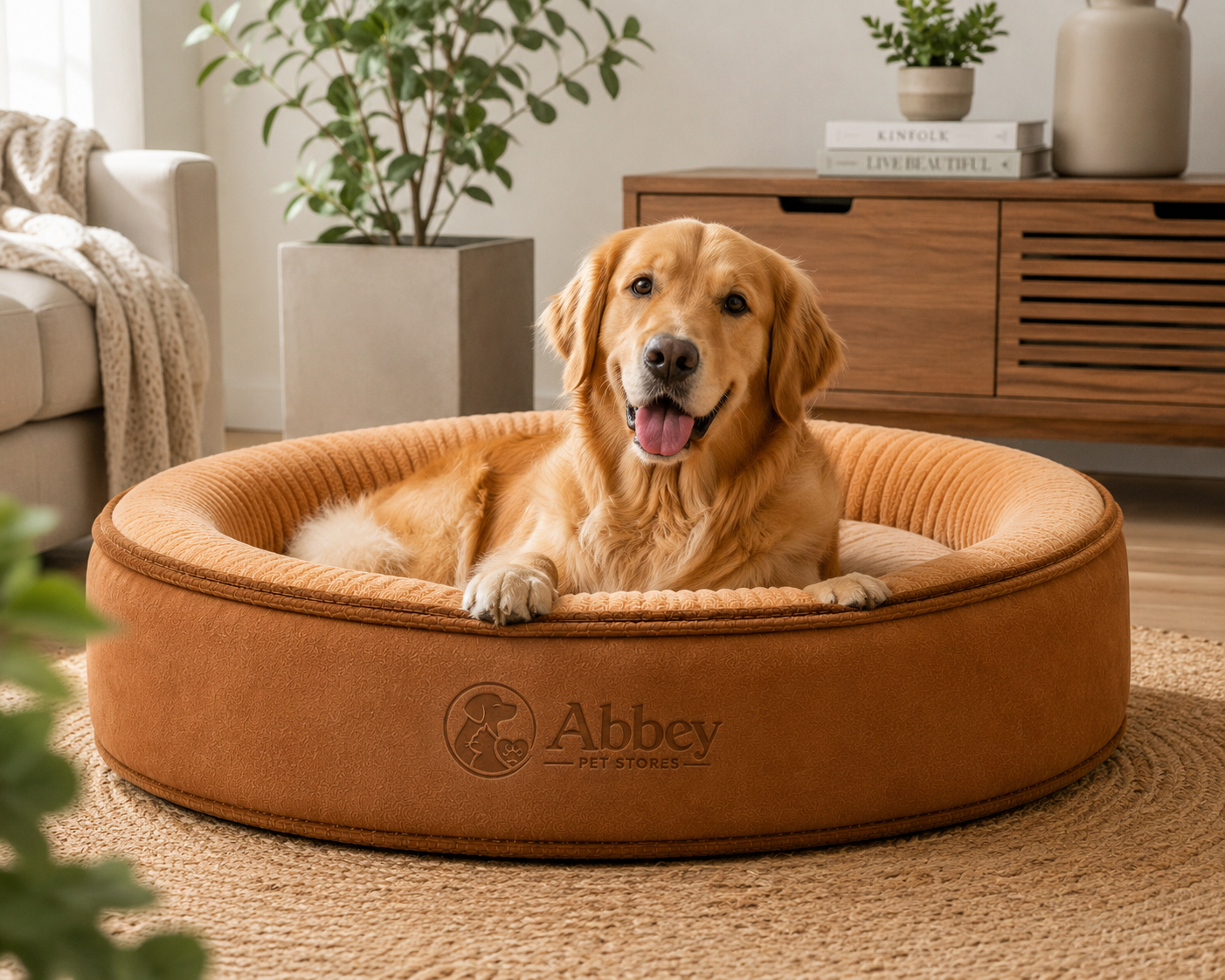 Abbey Pet Stores Deluxe Plush Oval Pet Bed for Dogs & Cats – Brown - Image 5