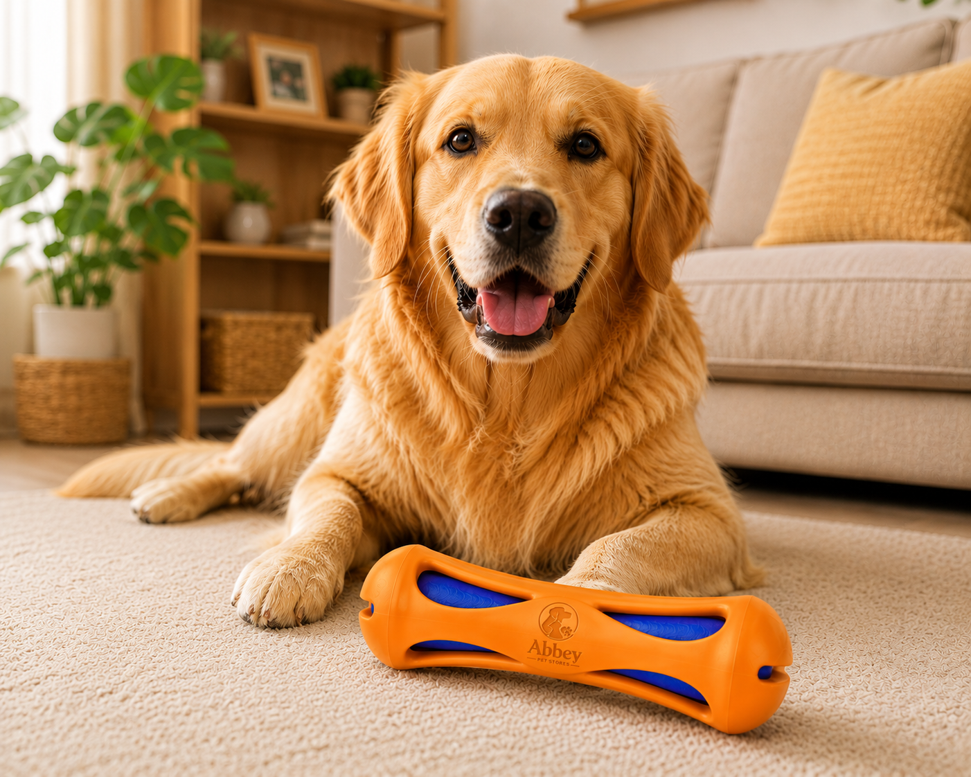 Abbey Pet Stores Durable Interactive Bone Chew Toy for Dogs – Orange & Blue - Image 5