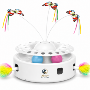Abbey Pet Stores Interactive Butterfly Cat Toy with Rolling Ball Track – White