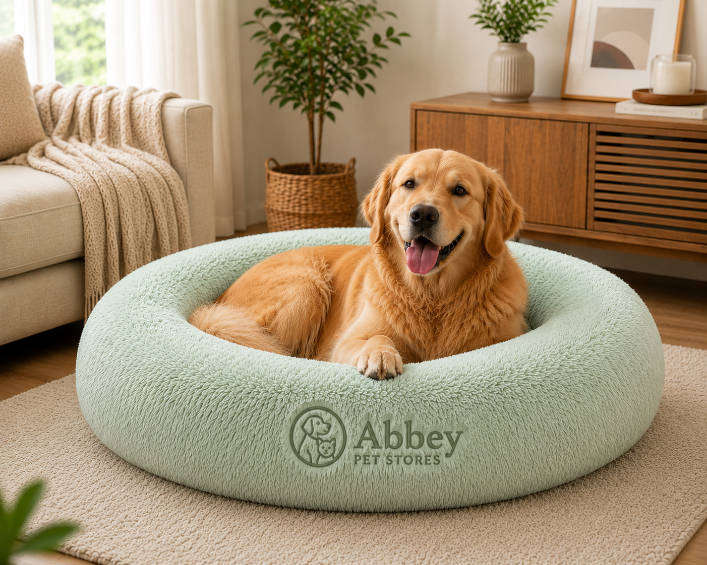 Abbey Pet Stores Round Plush Calming Pet Bed for Dogs & Cats – Mint Green - Image 2