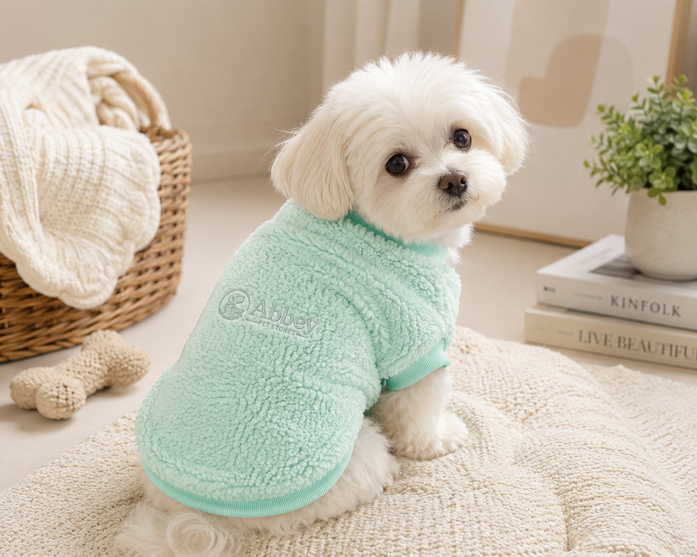 Abbey Pet Stores Soft Fleece Pet Sweater for Dogs & Cats – Mint Green - Image 2