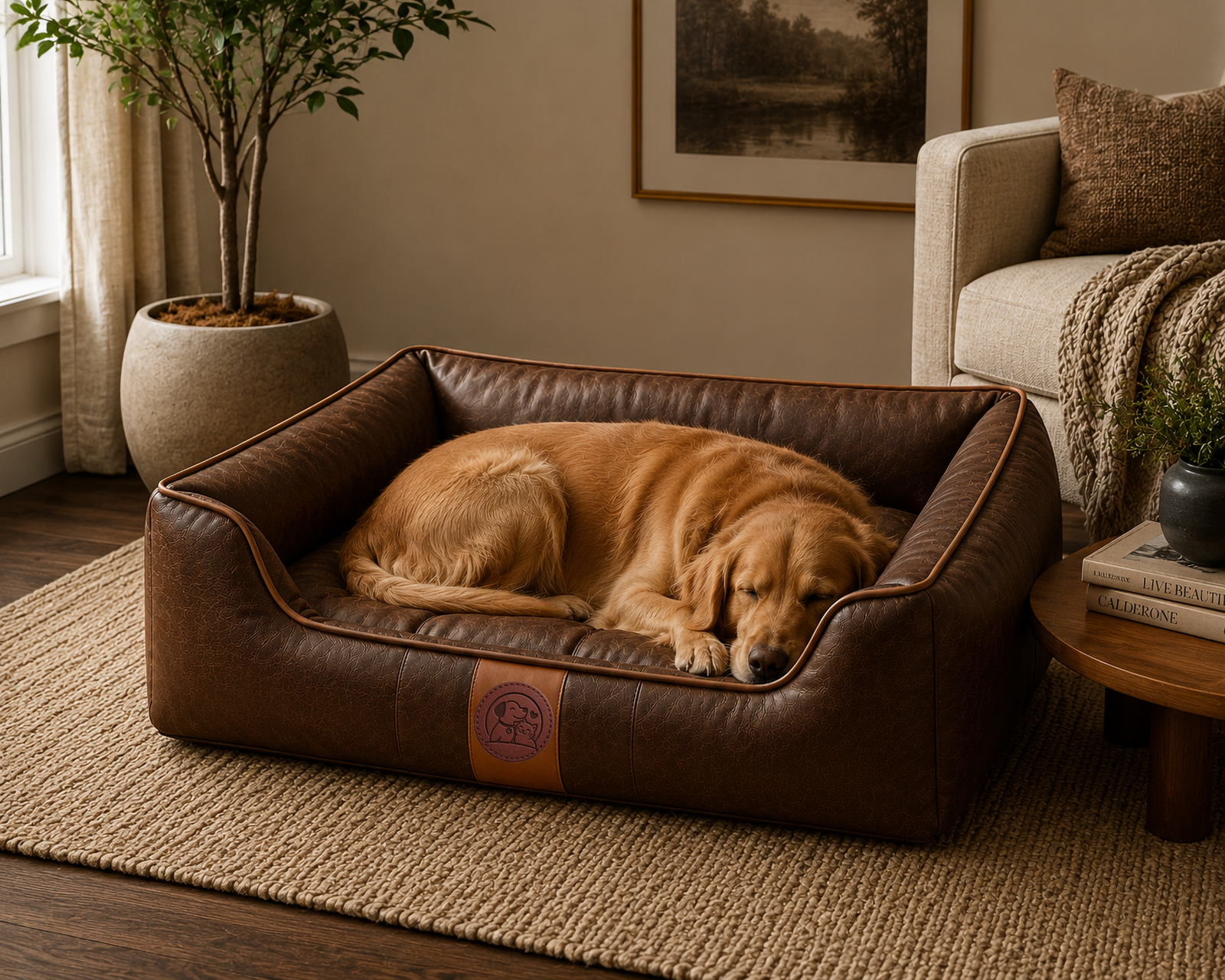 Luxury Vintage Faux Leather Orthopedic Pet Bed – Premium Sofa Bed for Dogs & Cats - Image 3