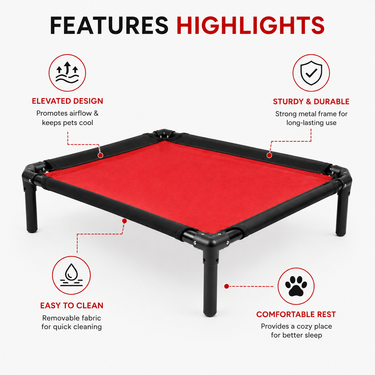 Premium Elevated Dog Bed – Cooling Breathable Mesh, Indoor & Outdoor - Image 3