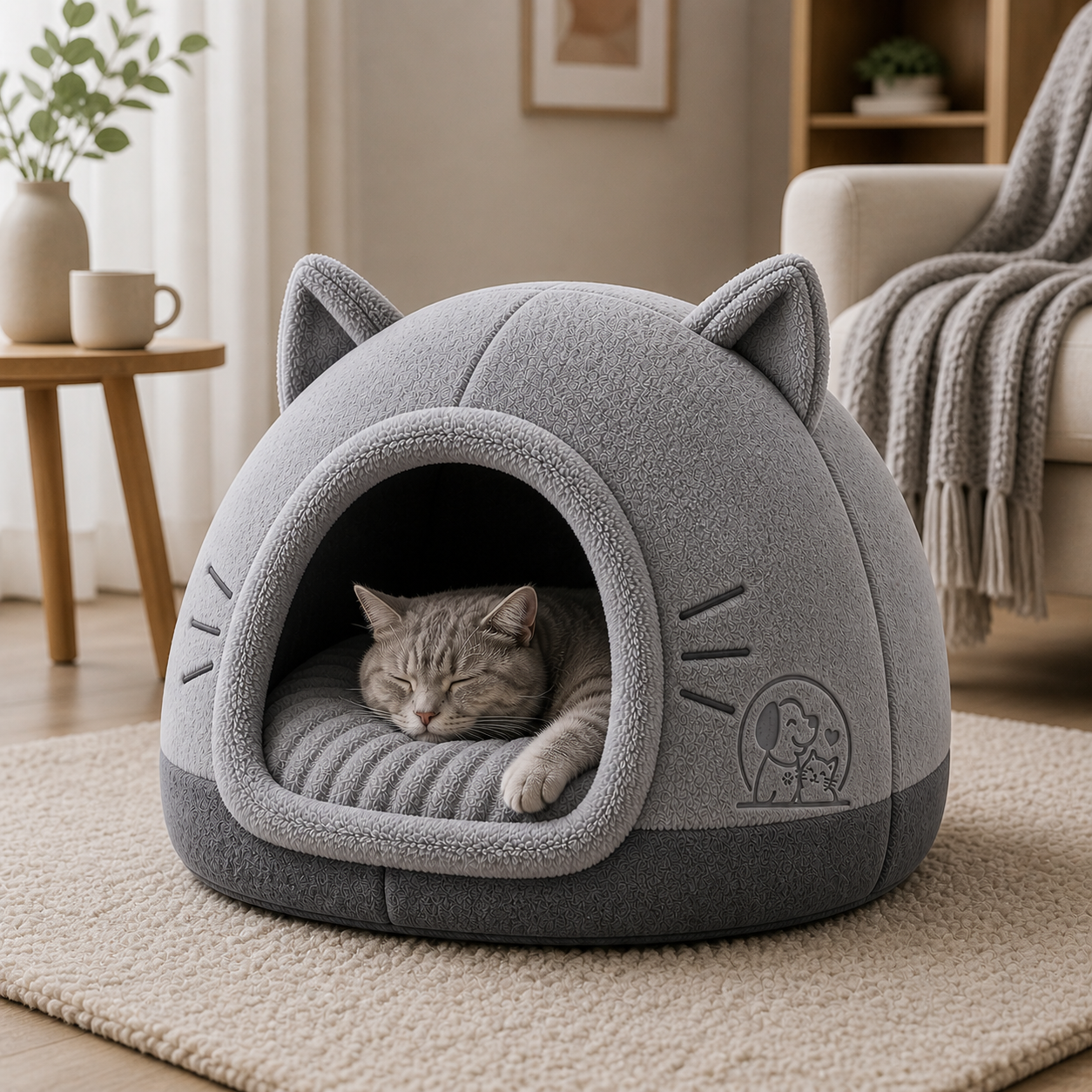 Plush Cat Cave Bed – Soft Enclosed Pet House for Warm Comfort - Image 5