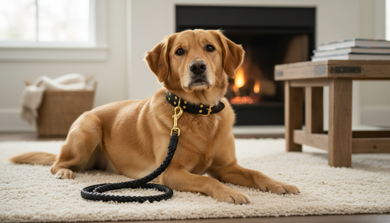 Premium Genuine Leather Dog Collar & Lead Set – Braided Heavy Duty Leash - Image 2
