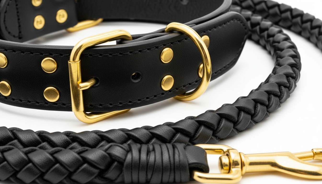 Premium Genuine Leather Dog Collar & Lead Set – Braided Heavy Duty Leash - Image 3