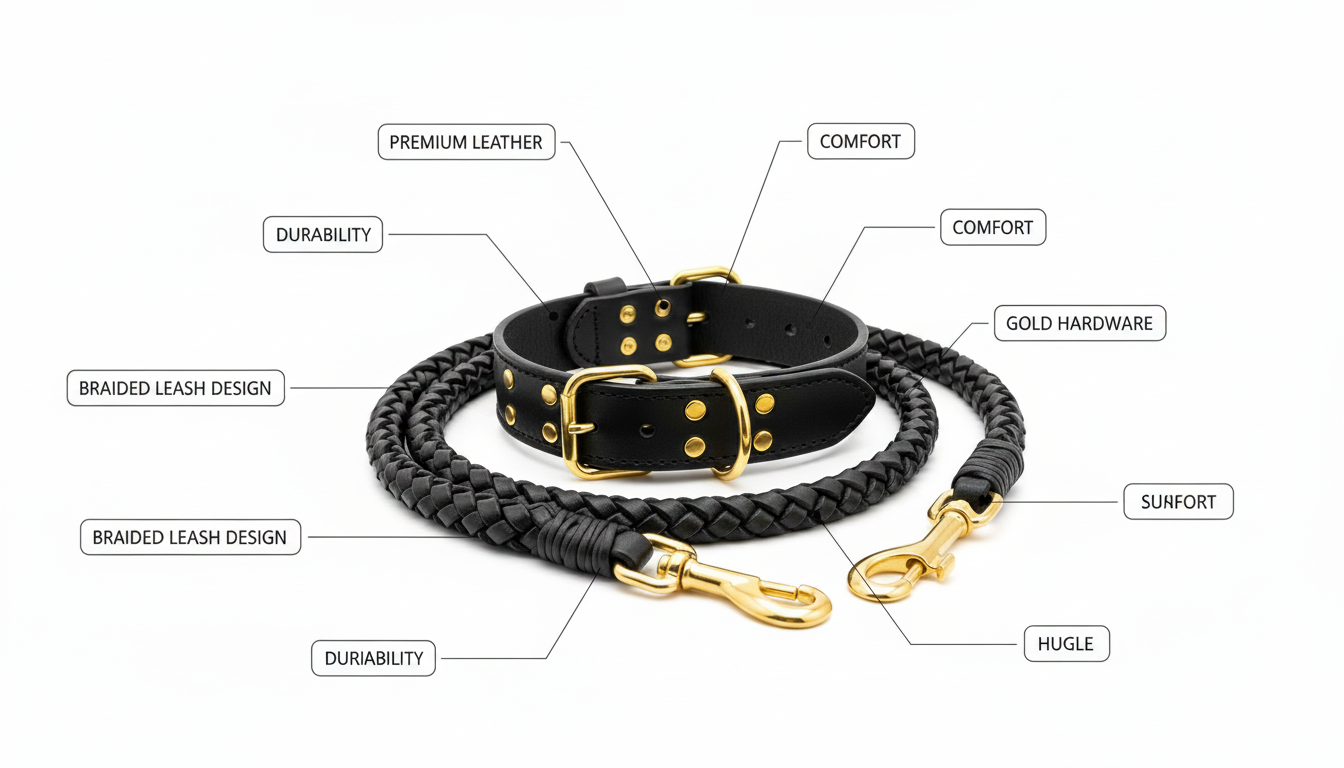 Premium Genuine Leather Dog Collar & Lead Set – Braided Heavy Duty Leash - Image 4